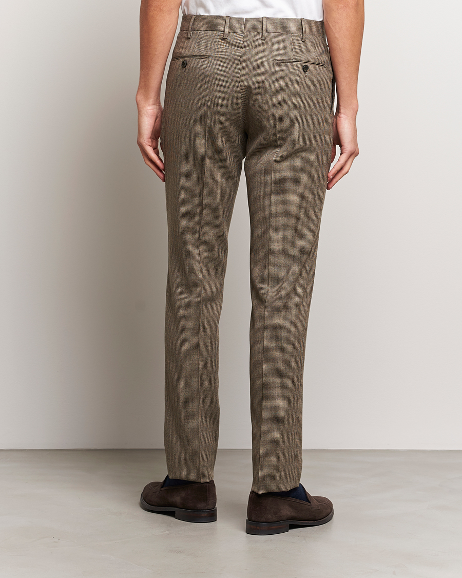 Men | Trousers | PT01 | Slim Fit Pleated Houndstooth Trousers Light Brown