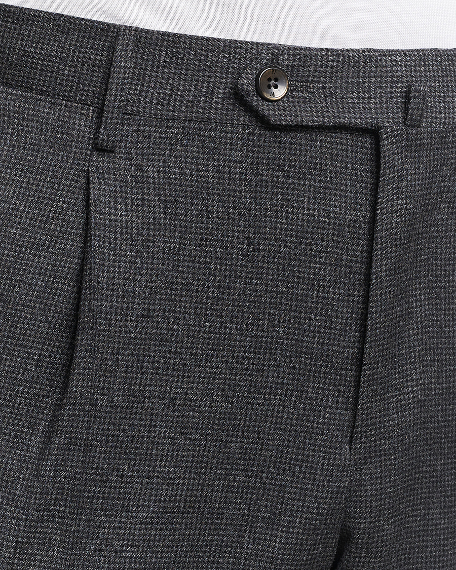 Men | Trousers | PT01 | Slim Fit Pleated Houndstooth Trousers Medium Grey