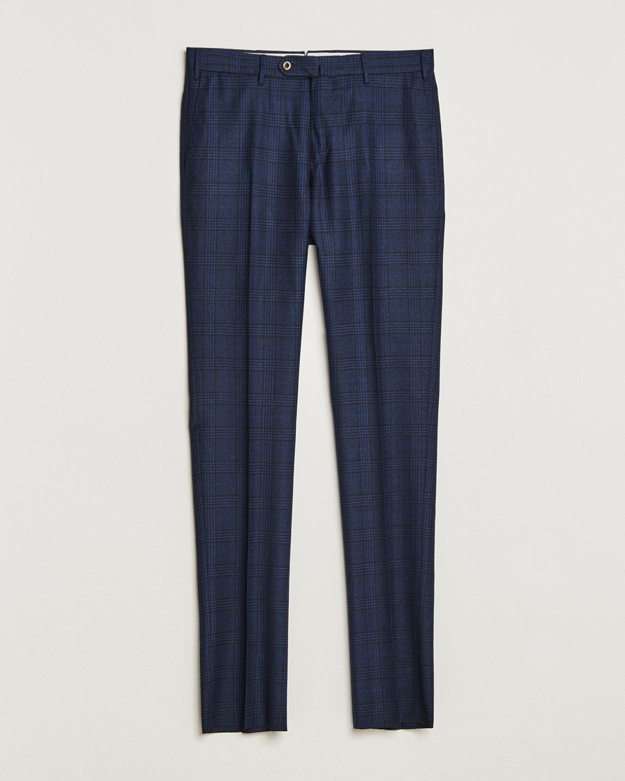 Men | Trousers | PT01 | Slim Fit Prince Of Wales Wool Trousers Navy