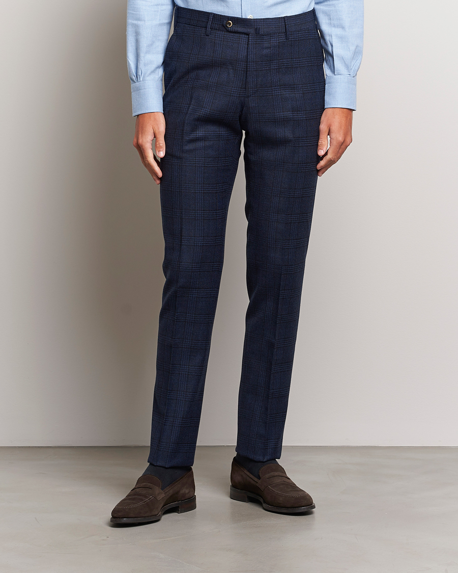 Men | Formal Trousers | PT01 | Slim Fit Prince Of Wales Wool Trousers Navy