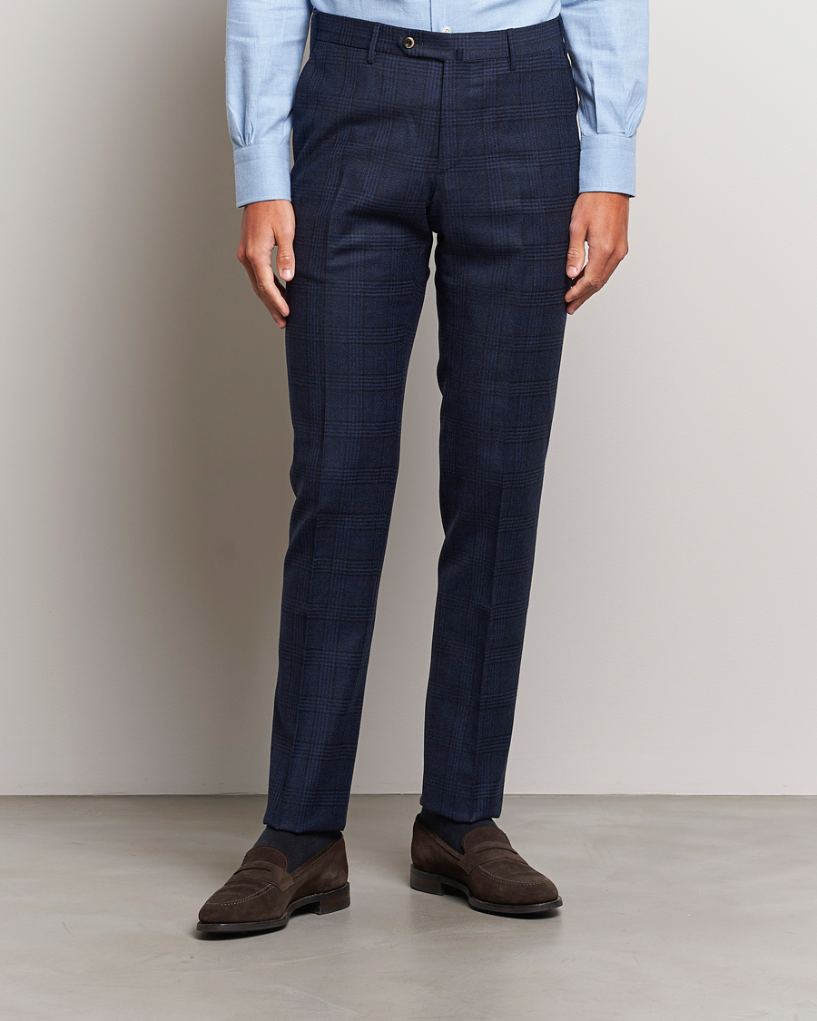 Men | Trousers | PT01 | Slim Fit Prince Of Wales Wool Trousers Navy