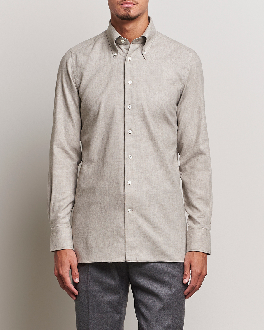 Men | Shirts | 100Hands | Cotton/Cashmere Button Down Flannel Shirt Taupe