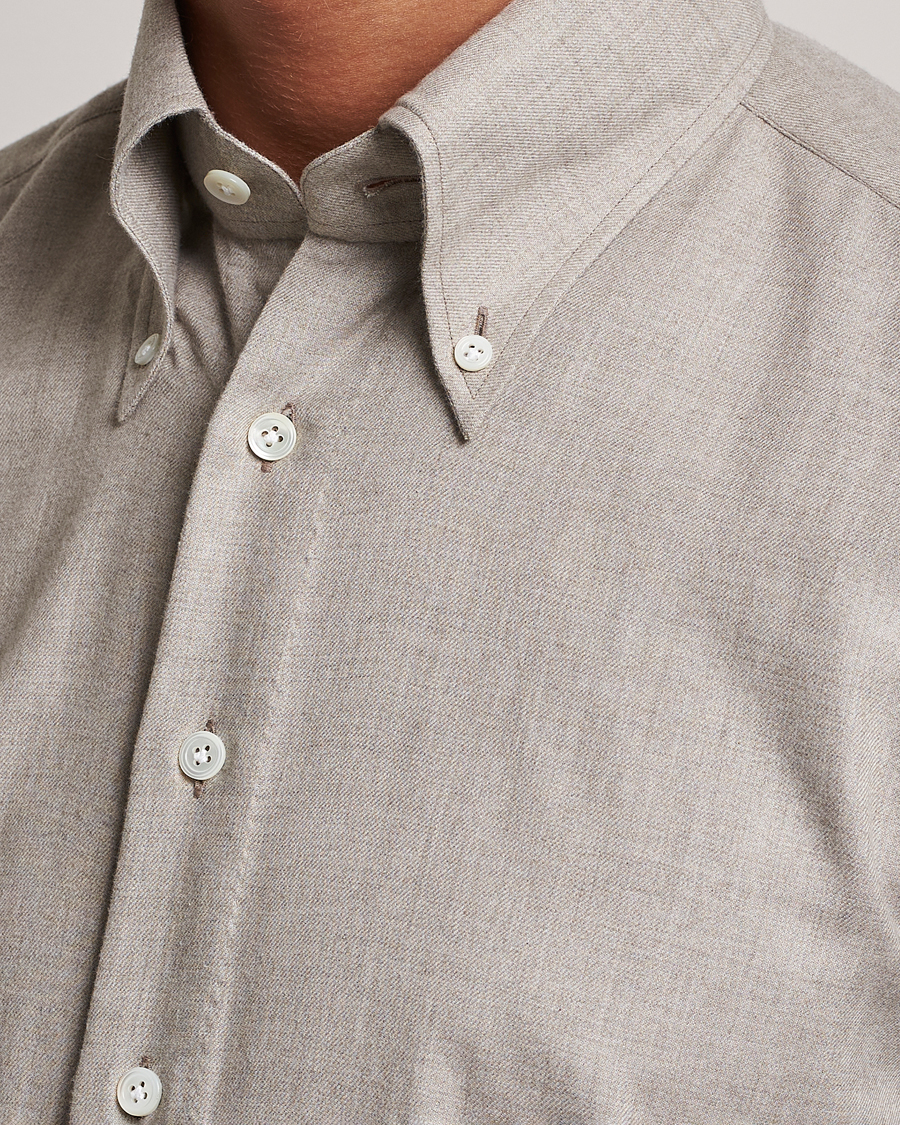 Men | Shirts | 100Hands | Cotton/Cashmere Button Down Flannel Shirt Taupe