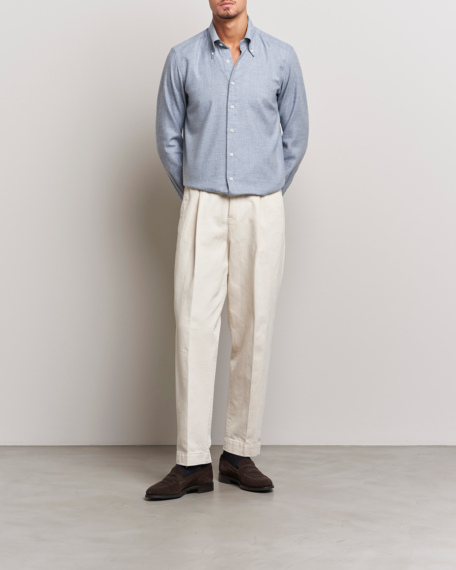 Men | Shirts | 100Hands | Cotton Button Down Flannel Shirt Grey