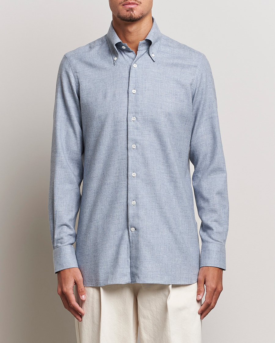 Men | Luxury Brands | 100Hands | Cotton Button Down Flannel Shirt Grey