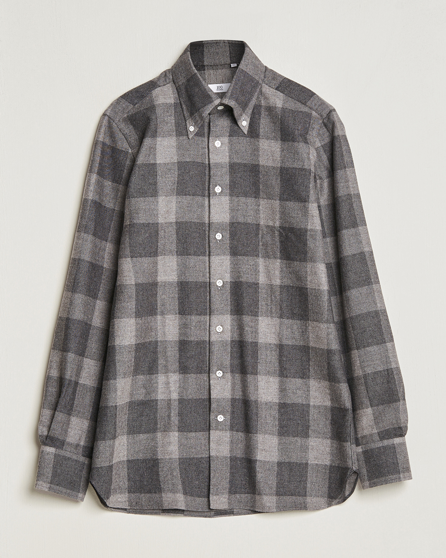 Men | Shirts | 100Hands | Large Checked Flannel Shirt Grey