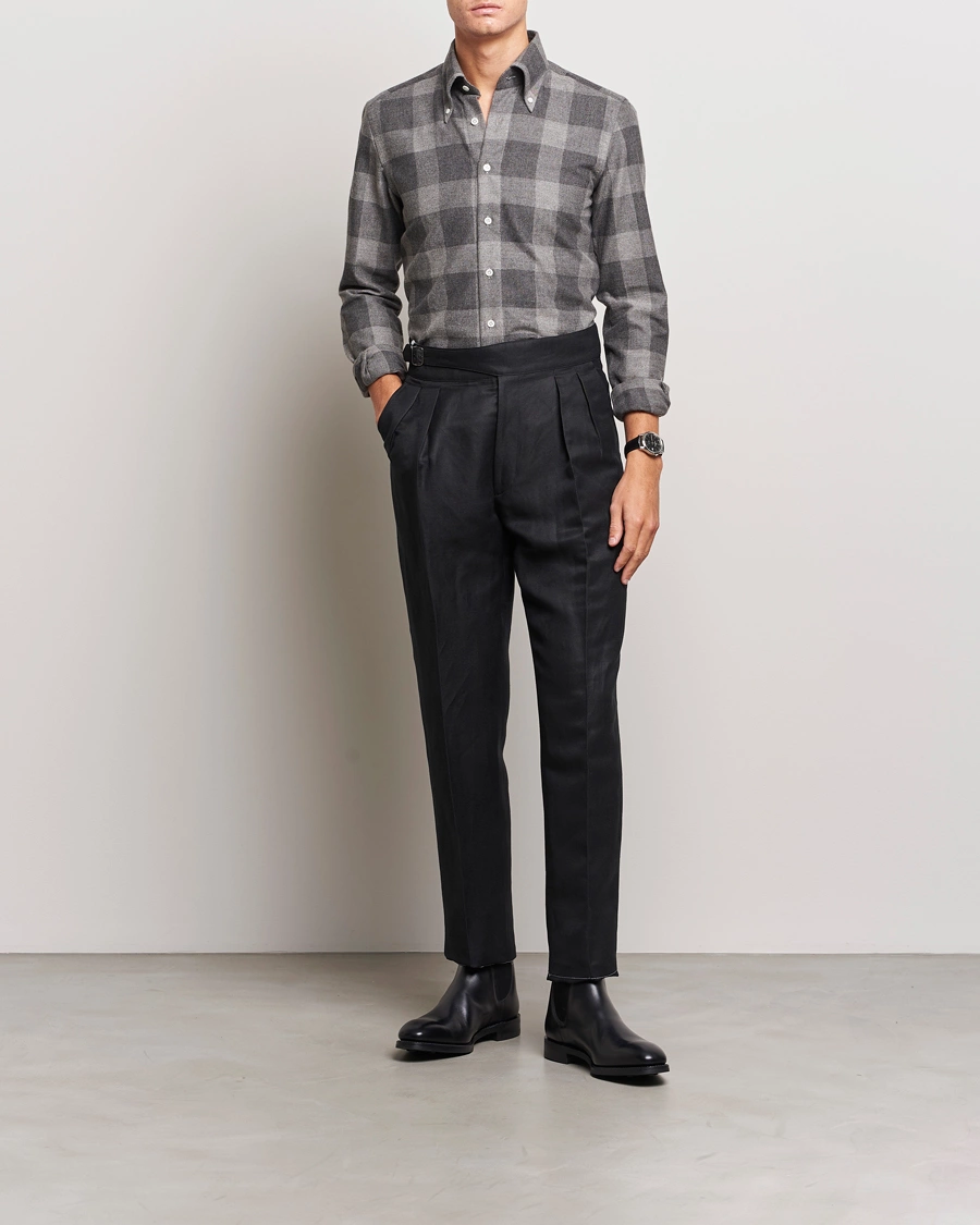 Men | Shirts | 100Hands | Large Checked Flannel Shirt Grey