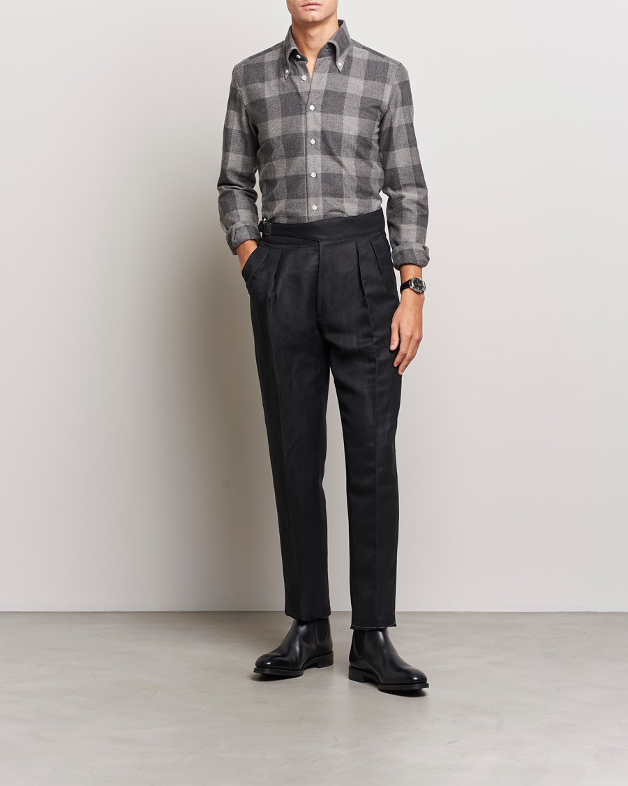 Men | Shirts | 100Hands | Large Checked Flannel Shirt Grey