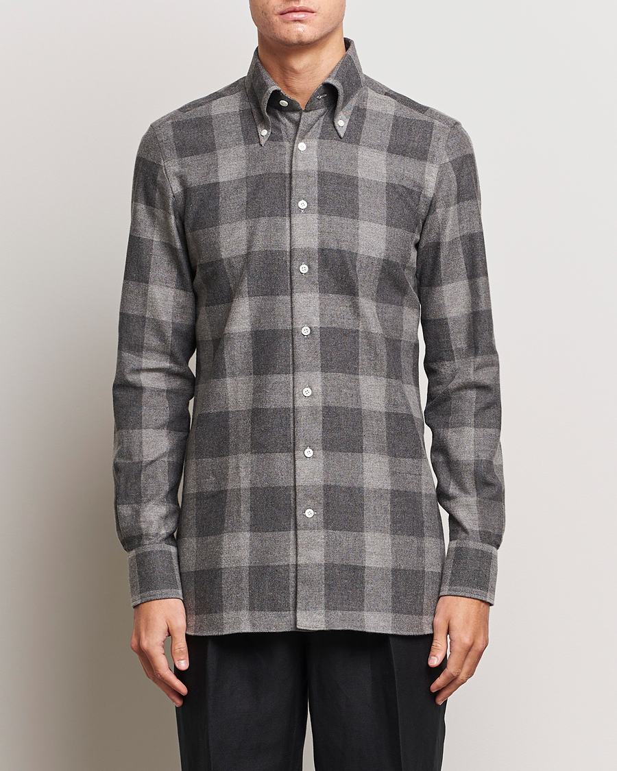 Men | Shirts | 100Hands | Large Checked Flannel Shirt Grey