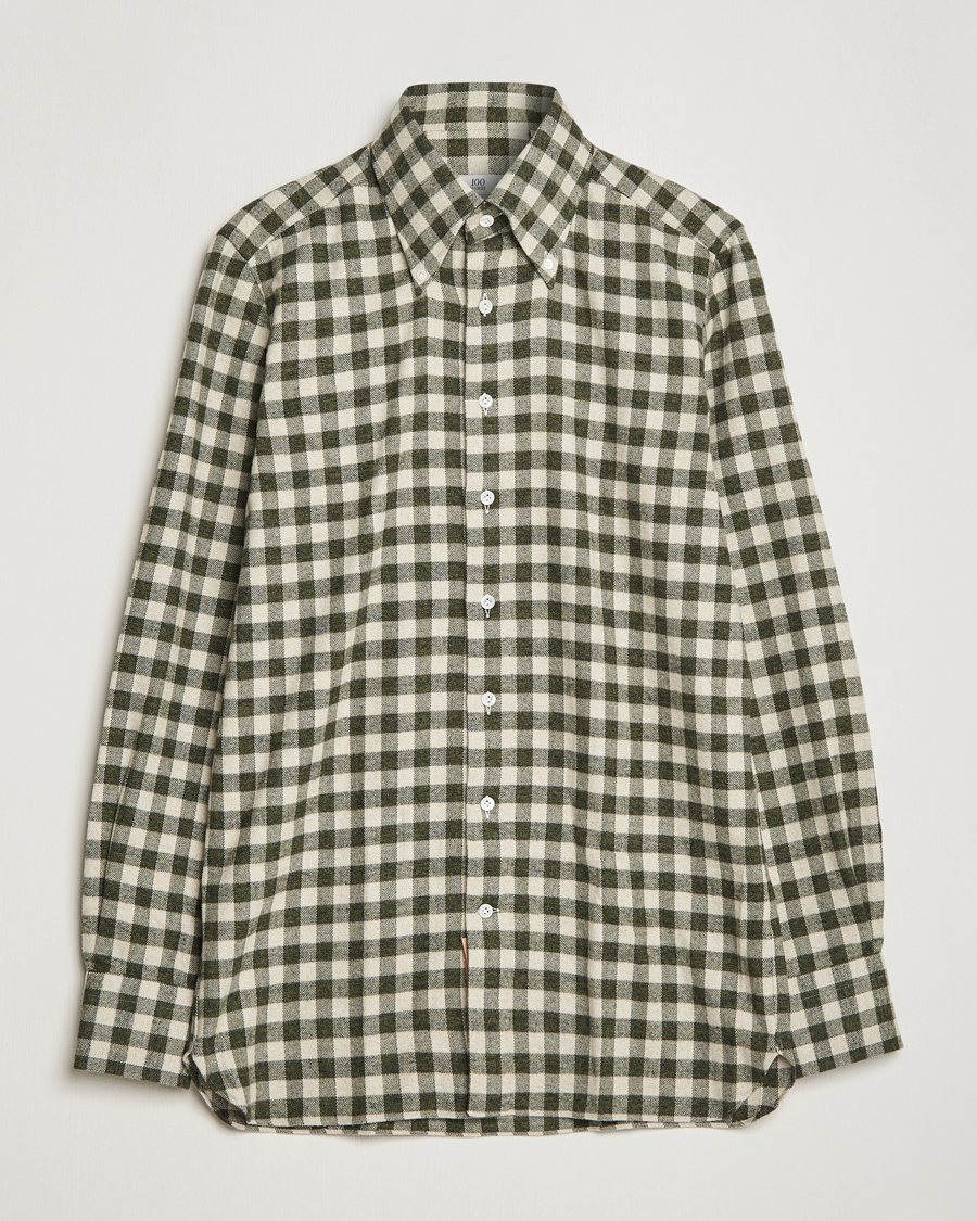 Men | Flannel Shirts | 100Hands | Checked Cotton Flannel Shirt Green Grey