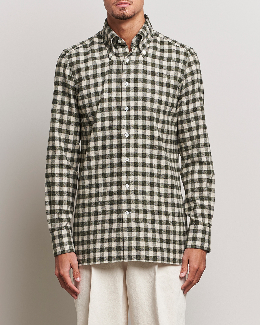 Men | 100Hands | 100Hands | Checked Cotton Flannel Shirt Green Grey