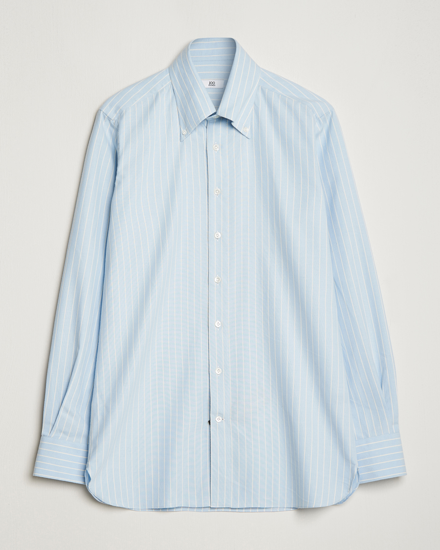 Men | Flannel Shirts | 100Hands | Striped Cotton Flannel Shirt Light Blue