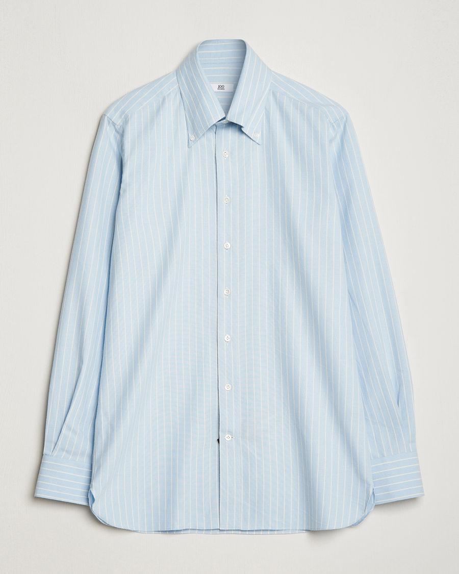 Men | Shirts | 100Hands | Striped Cotton Flannel Shirt Light Blue