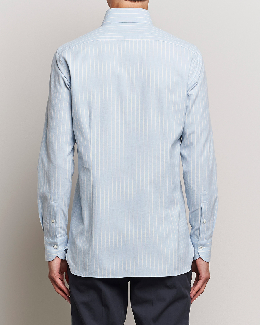 Men | Shirts | 100Hands | Striped Cotton Flannel Shirt Light Blue