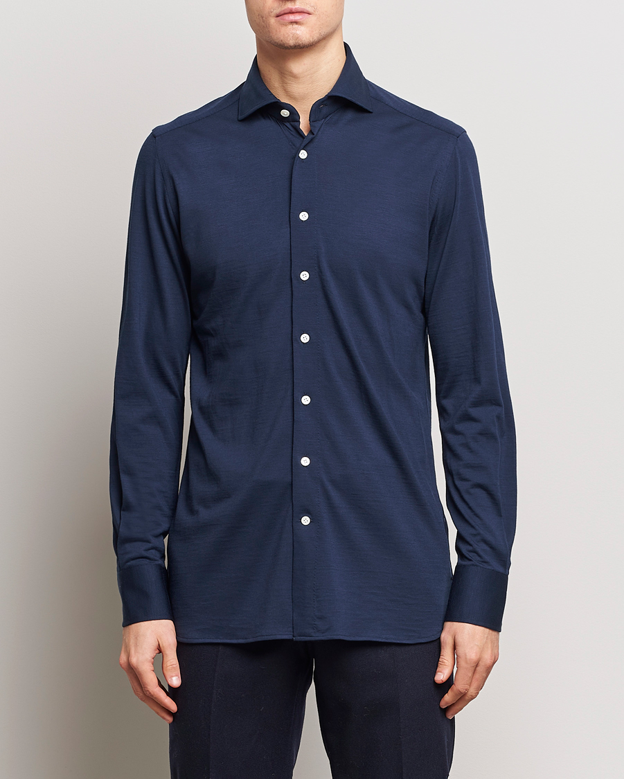 100Hands Wool Cut Away Shirt Navy Blue at CareOfCarl.com