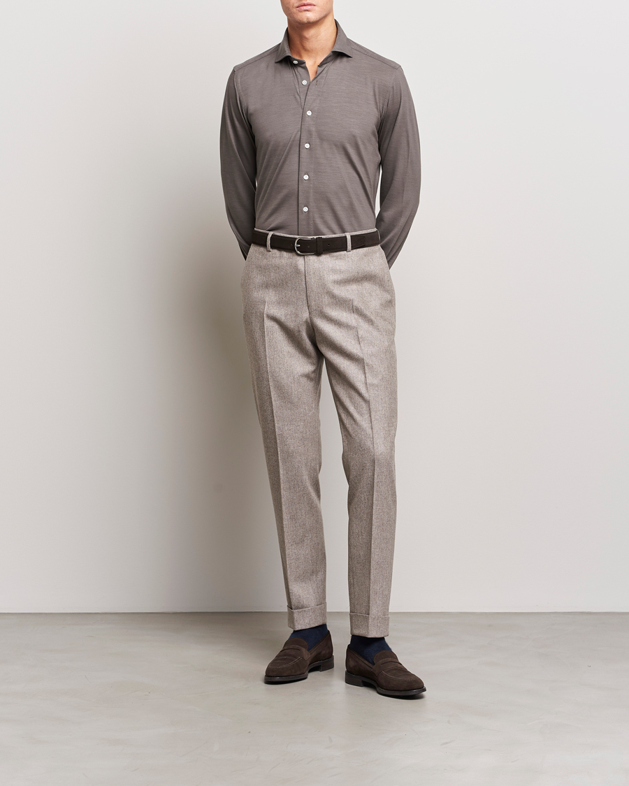 Men | Shirts | 100Hands | Wool Cut Away Shirt Green Grey