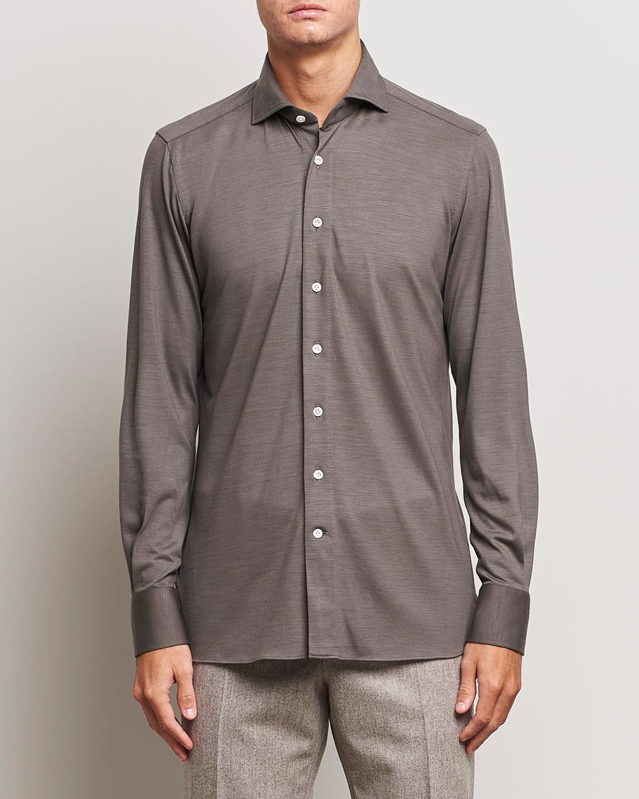 Men | Shirts | 100Hands | Wool Cut Away Shirt Green Grey