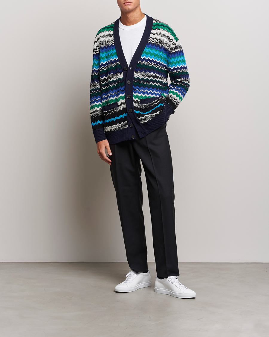 Men | Sweaters & Knitwear | Missoni | Chevron Wool Cardigan Black/Blue
