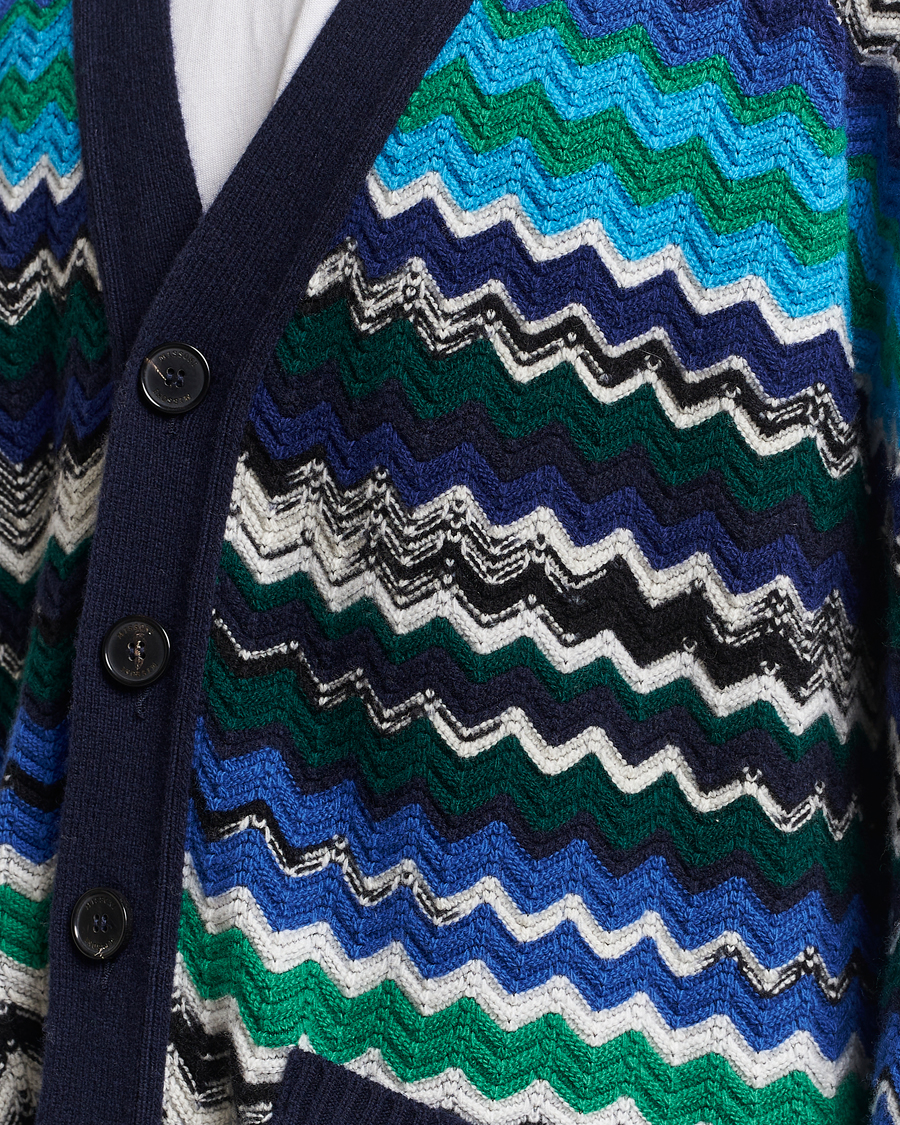 Men | Sweaters & Knitwear | Missoni | Chevron Wool Cardigan Black/Blue
