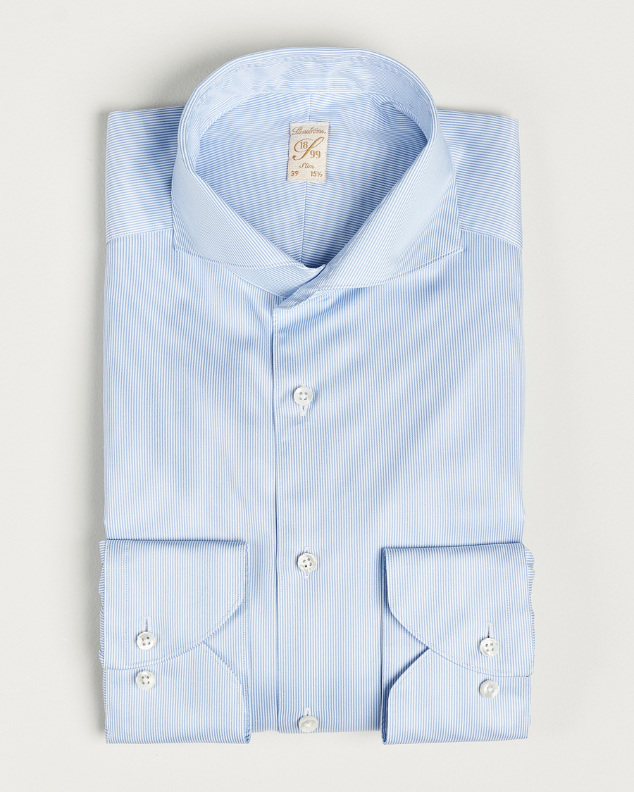 Men |  | Stenströms | 1899 Slim Supima Cotton Twill Stripe Shirt Blue