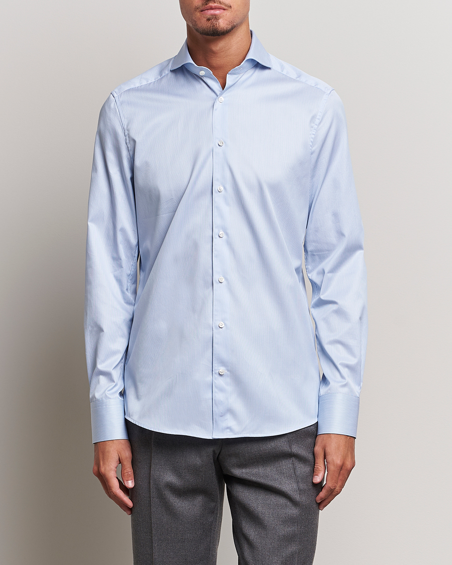Men |  | Stenströms | 1899 Slim Supima Cotton Twill Stripe Shirt Blue