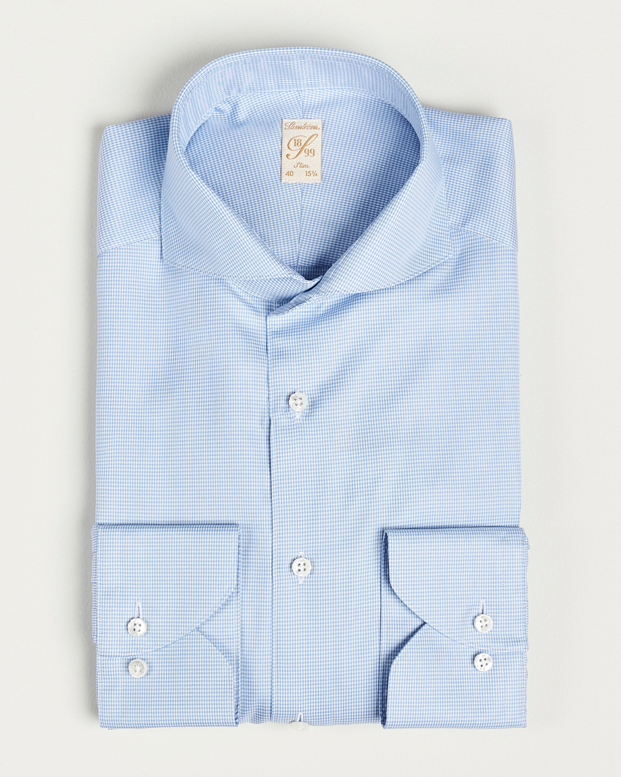 Men | Shirts | Stenströms | 1899 Slim Supima Cotton Houndtooth Shirt Blue