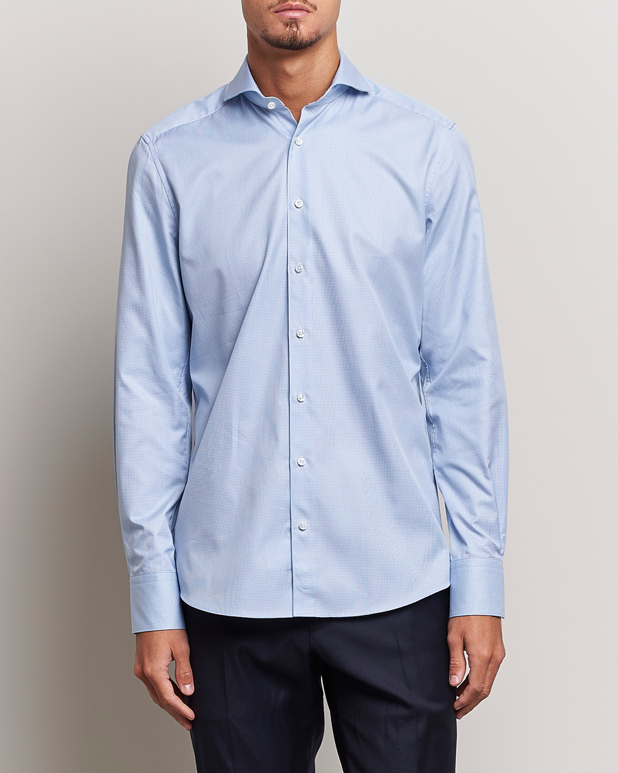 Men | Stenströms | Stenströms | 1899 Slim Supima Cotton Houndtooth Shirt Blue