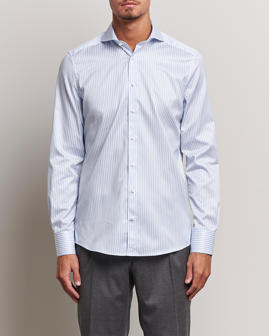 Men | Shirts | Stenströms | 1899 Slim Supima Cotton Stripe Shirt Blue