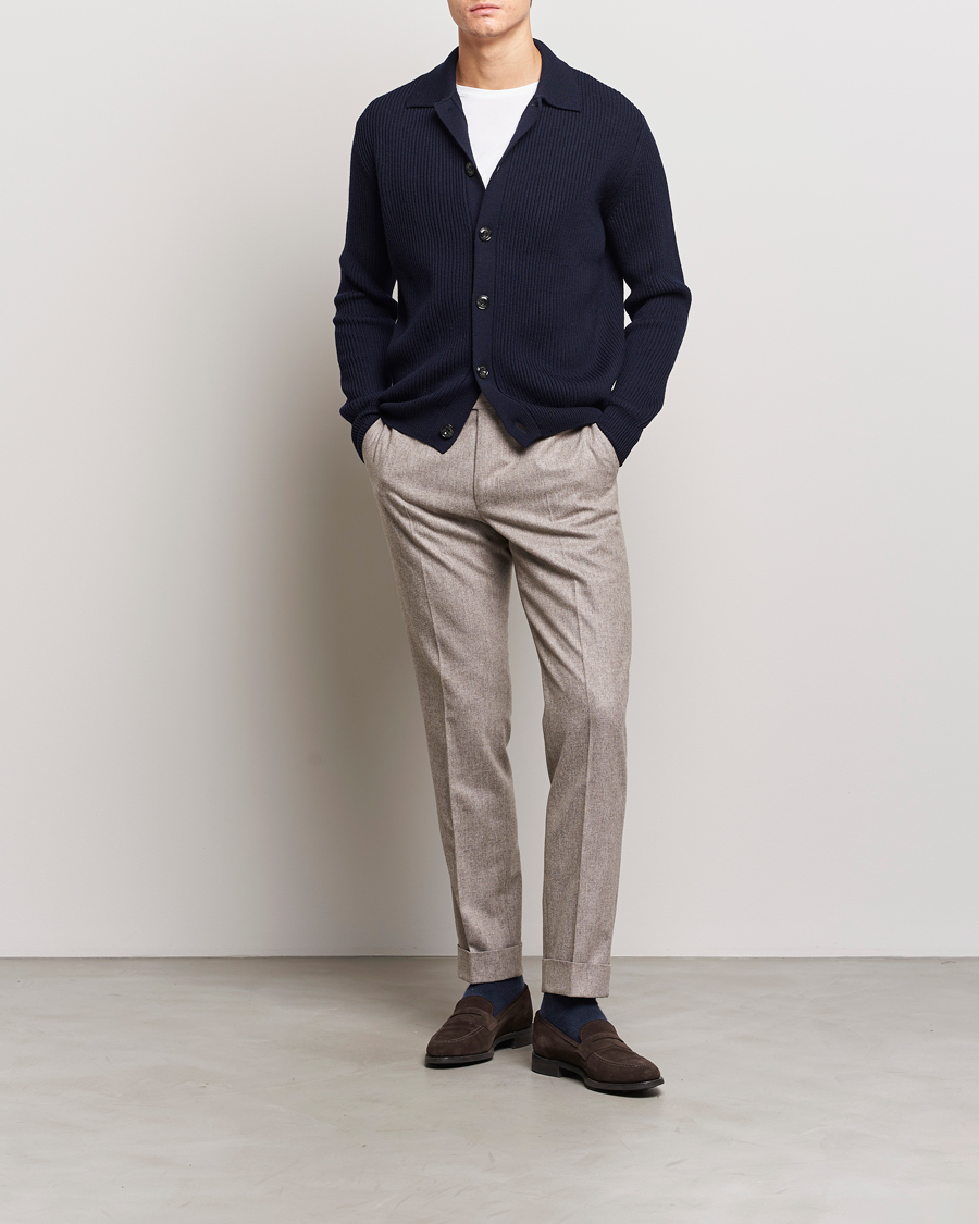 Men | Sweaters & Knitwear | Altea | Rib Wool Cardigan Navy