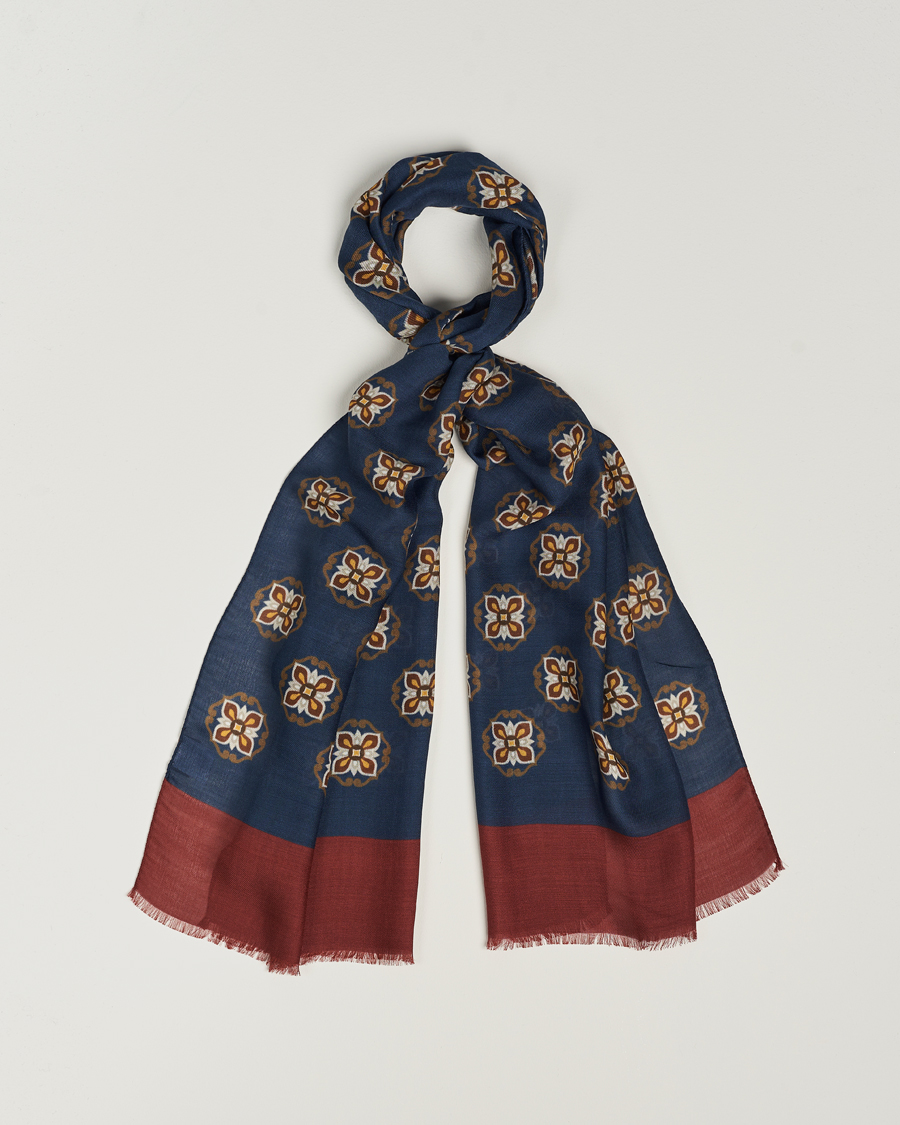 Men | Altea Printed Medallion Wool Scarf Navy | Altea | Printed Medallion Wool Scarf Navy
