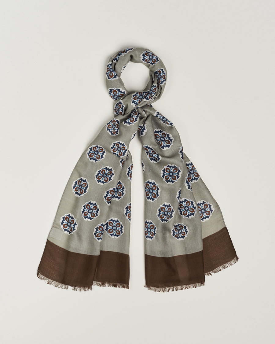 Men | Altea Printed Medallion Wool Scarf Light Grey | Altea | Printed Medallion Wool Scarf Light Grey