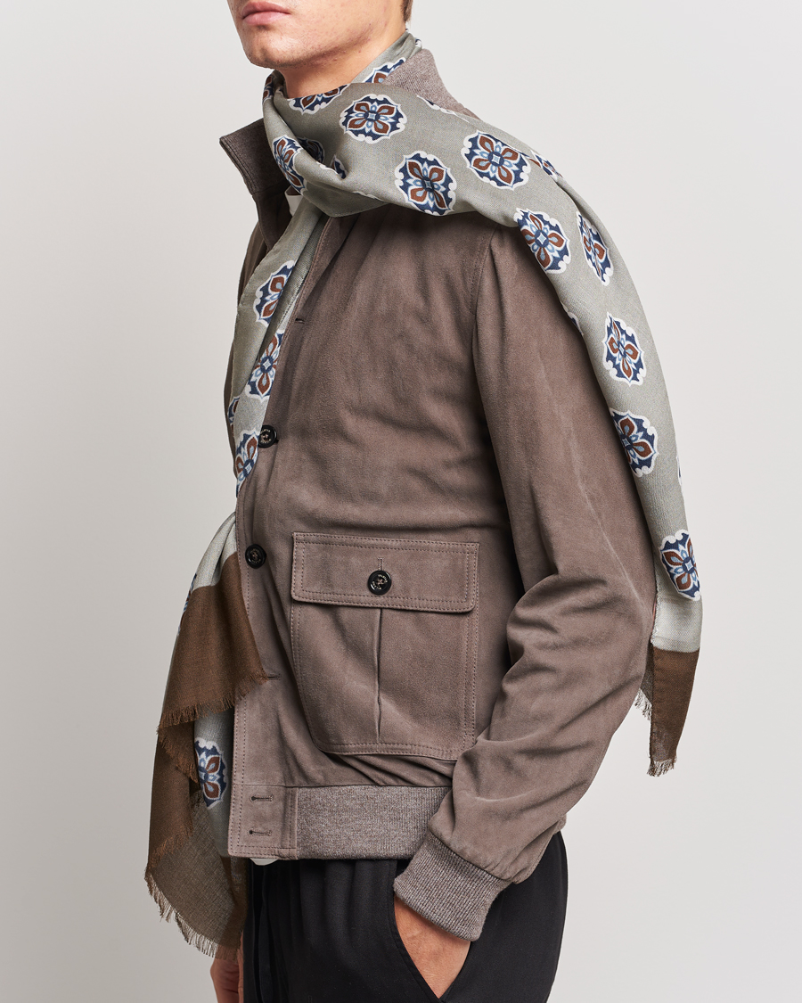 Men | Altea Printed Medallion Wool Scarf Light Grey | Altea | Printed Medallion Wool Scarf Light Grey