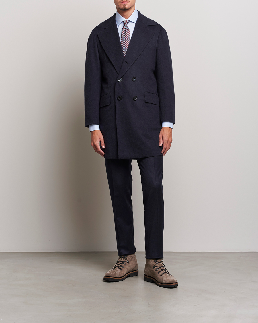Men | Coats & Jackets | Kiton | Double Breasted Cashmere Coat Navy