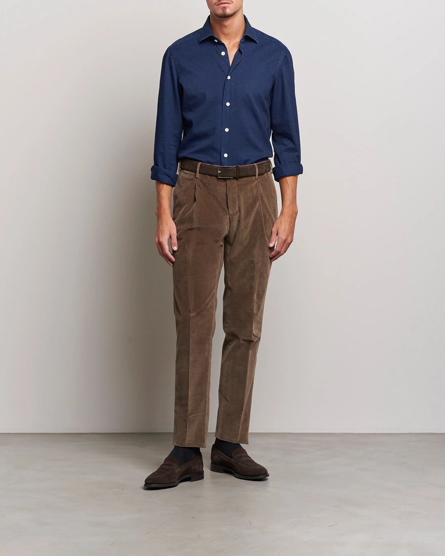 Men | Shirts | Kiton | Slim Fit Denim Shirt Dark Blue Wash