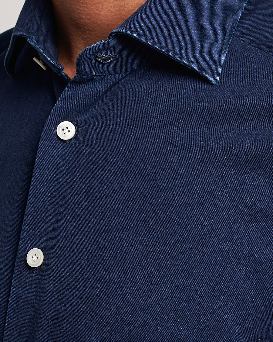 Men | Shirts | Kiton | Slim Fit Denim Shirt Dark Blue Wash