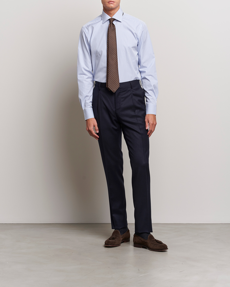 Men | Shirts | Kiton | Slim Fit Striped Poplin Shirt Light Blue