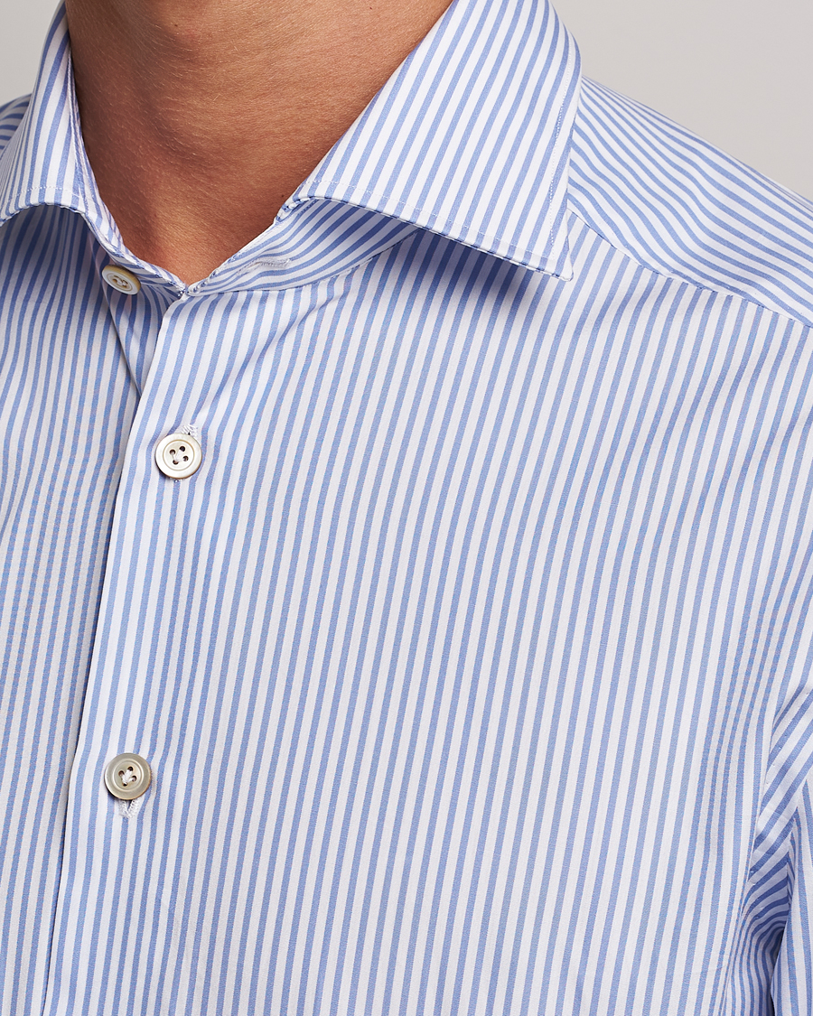 Men | Shirts | Kiton | Slim Fit Striped Poplin Shirt Light Blue