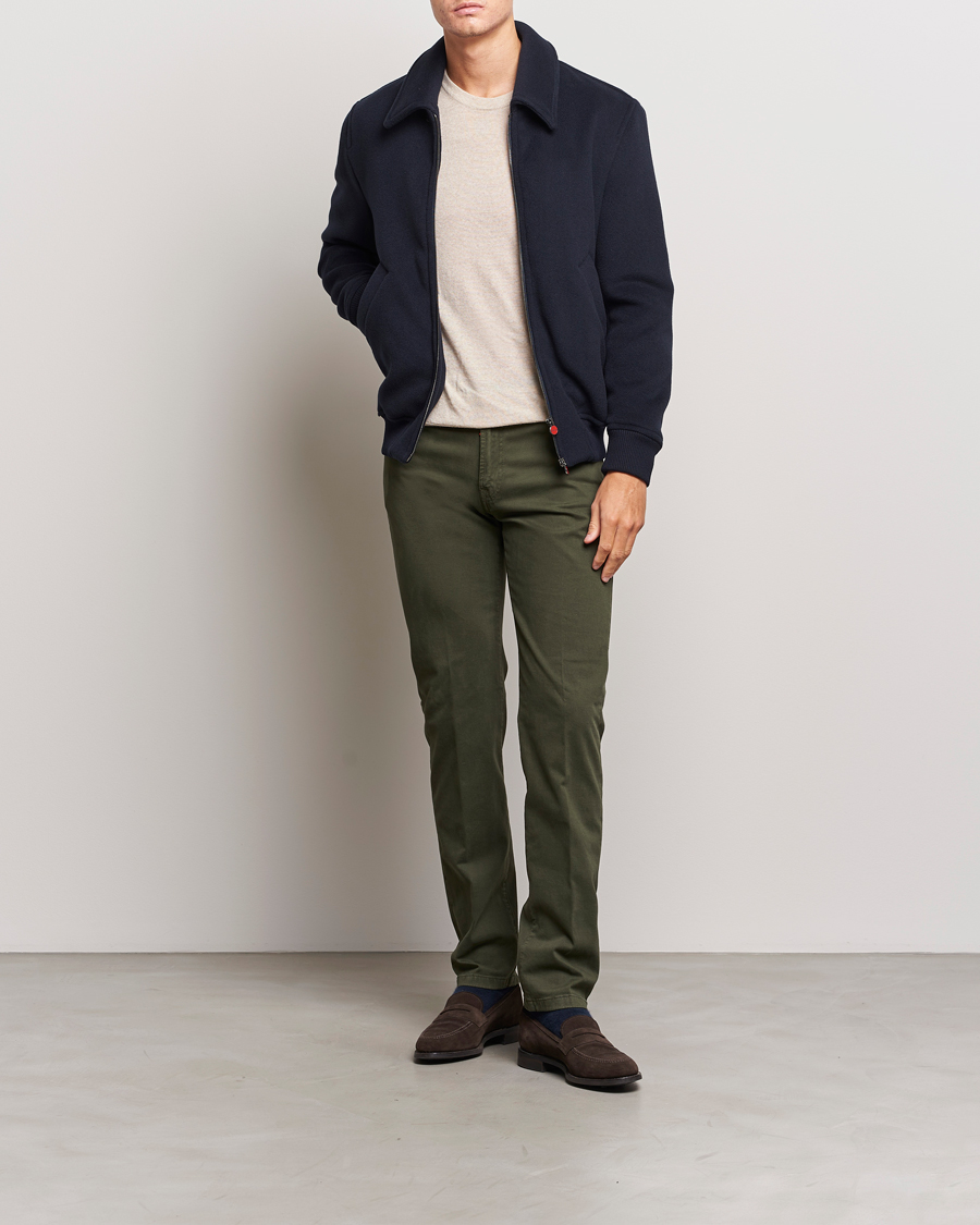 Men | Trousers | Kiton | Slim Fit Cashmere/Cotton 5-Pocket Pants Dark Green