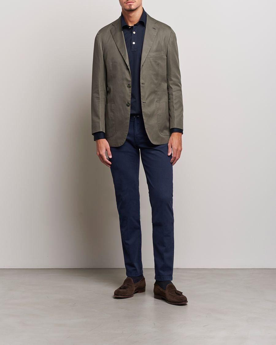Men | Trousers | Kiton | Slim Fit Cashmere/Cotton 5-Pocket Pants Navy