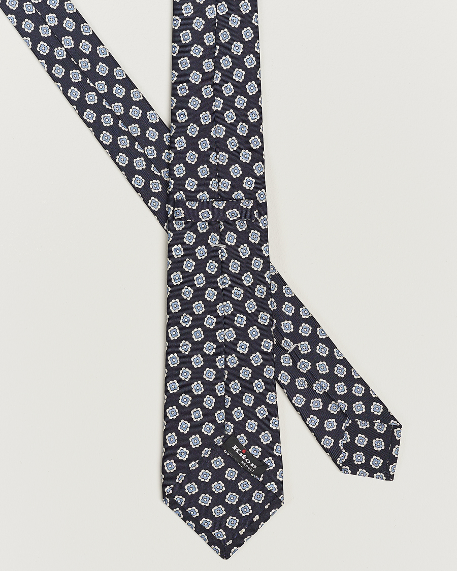 Men | Kiton Flower Print Silk Tie Navy | Kiton | Flower Print Silk Tie Navy