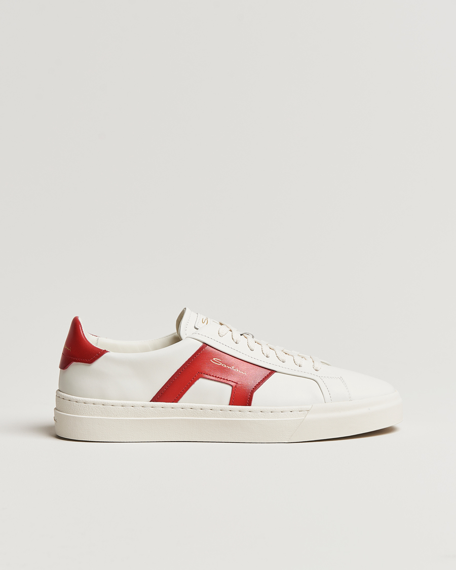 Men | Santoni Double Buckle Sneakers White/Red | Santoni | Double Buckle Sneakers White/Red