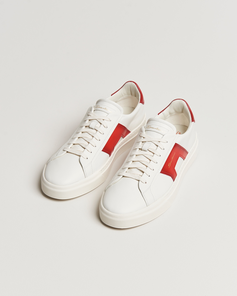 Men |  | Santoni | Double Buckle Sneakers White/Red