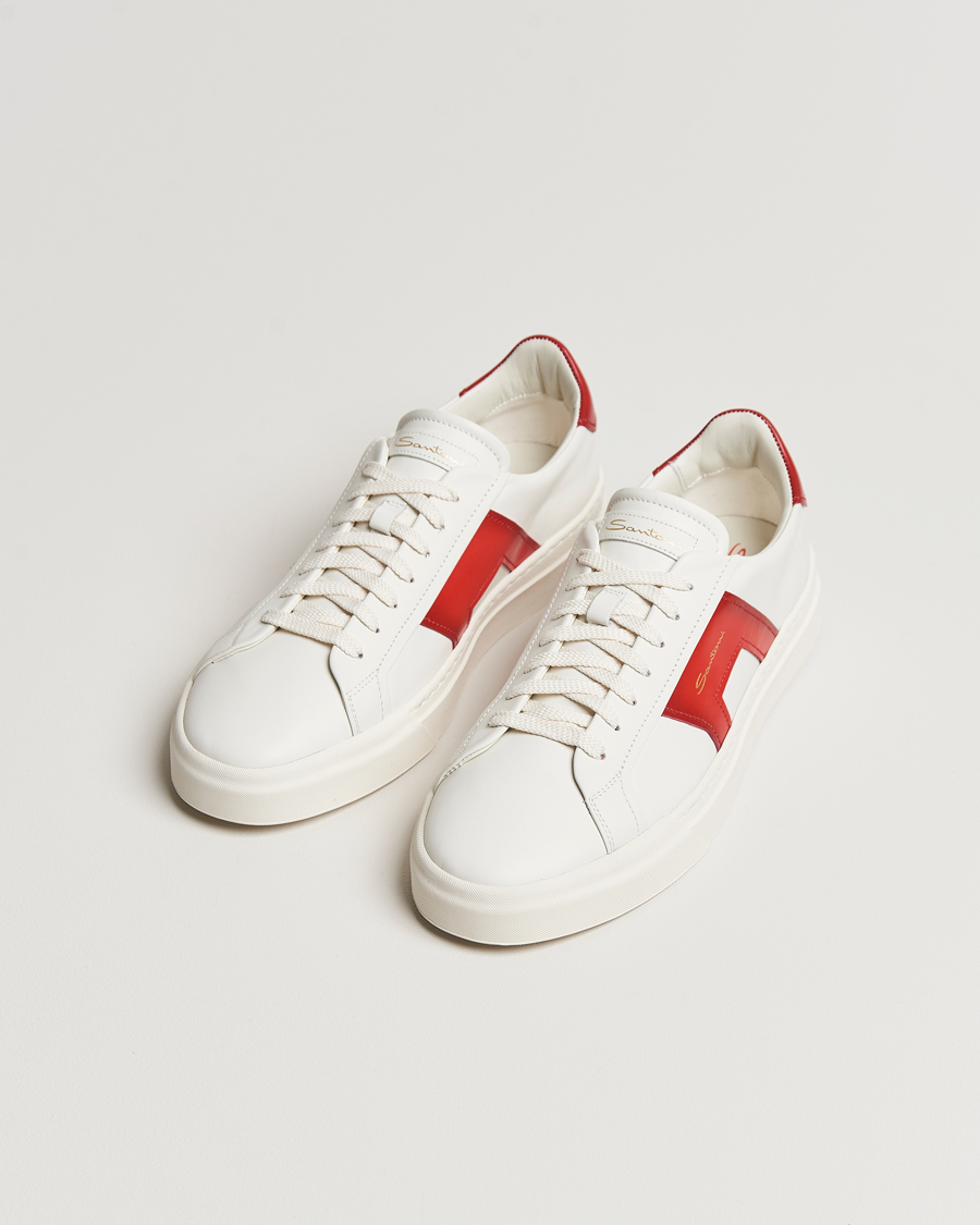 Men | Santoni Double Buckle Sneakers White/Red | Santoni | Double Buckle Sneakers White/Red