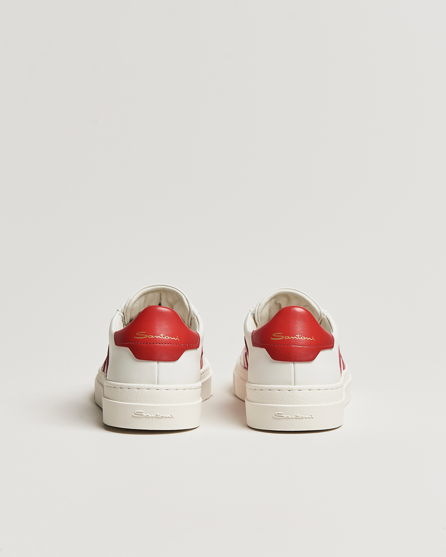 Men | Santoni Double Buckle Sneakers White/Red | Santoni | Double Buckle Sneakers White/Red
