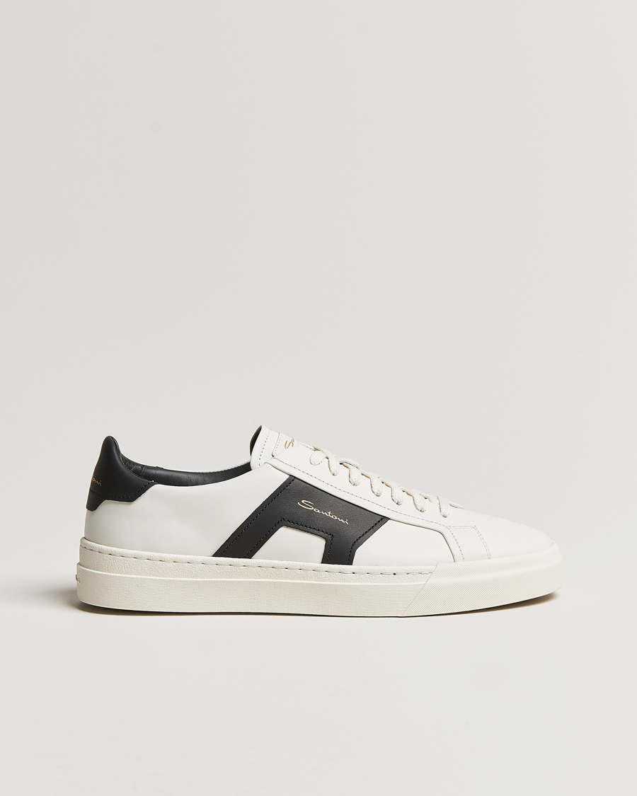 Men | Santoni Double Buckle Sneakers White/Black | Santoni | Double Buckle Sneakers White/Black