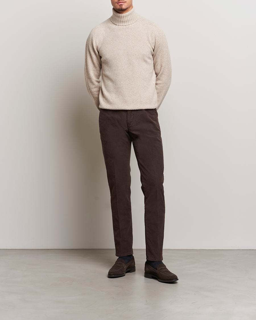 Men | Trousers | Incotex | Slim Fit Garment Dyed Slacks Dark Brown