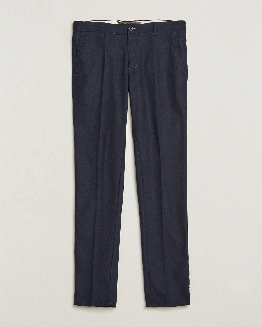 Men | Trousers | Incotex | Slim Fit Washed Flannel Stretch Slacks Navy
