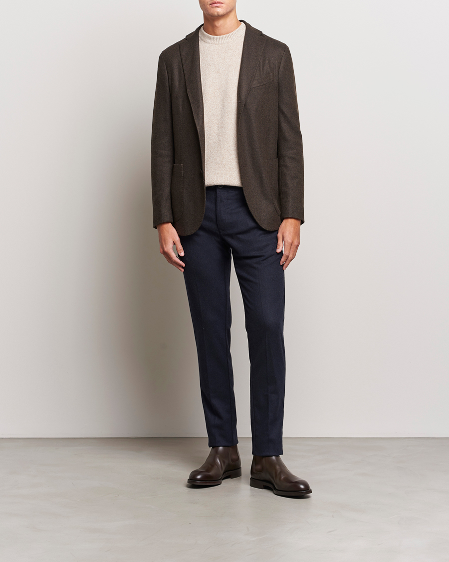 Men | Trousers | Incotex | Slim Fit Washed Flannel Stretch Slacks Navy
