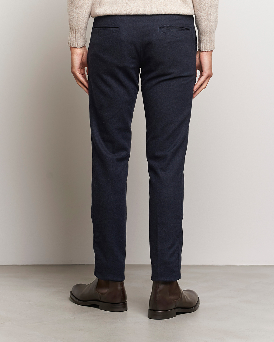 Men | Trousers | Incotex | Slim Fit Washed Flannel Stretch Slacks Navy