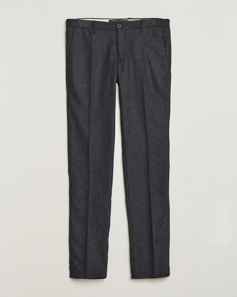 Men | Trousers | Incotex | Slim Fit Washed Flannel Stretch Slacks Dark Grey
